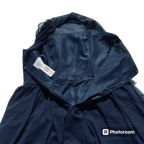 Alfred Angelo Semi Formal Dress One Sheer Shoulder Navy Blue Knee Length Sz 16 - Picture 4 of 5